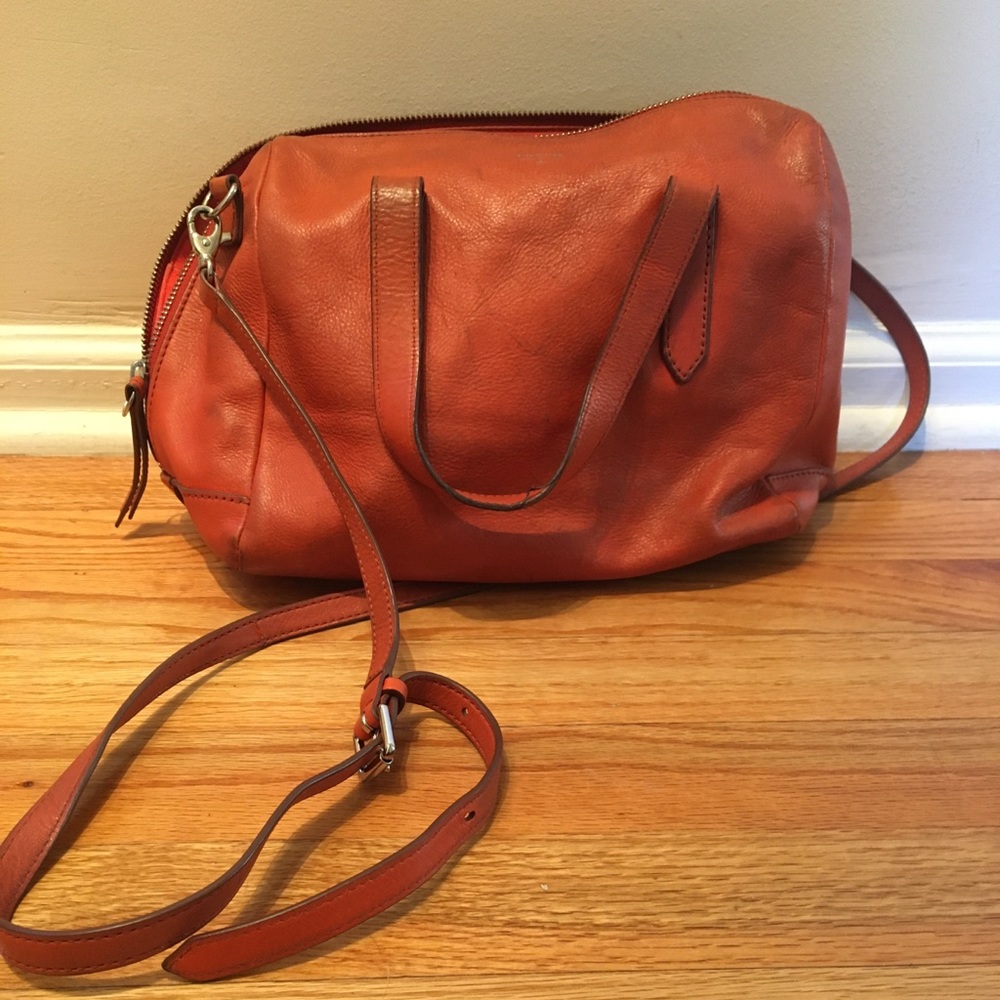 Orange Fossil Leather Satchel Bag